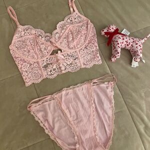 For Love & Lemons Creamsicle Bra & VS Cotton Heart Print Bikini 34D/L NWT + Gift